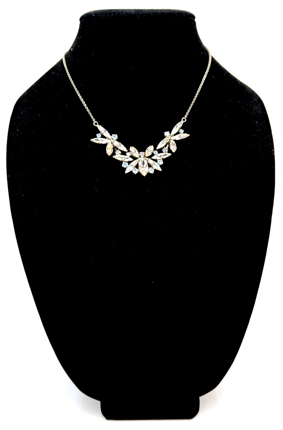 SORRELLI Clear AB Rhinestone Marquise Cluster Bib Necklace