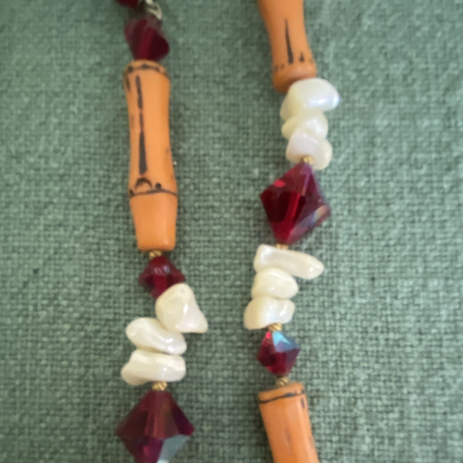 Multicolor Beaded Strand Necklace Ball/Bead Chain Orange White Red