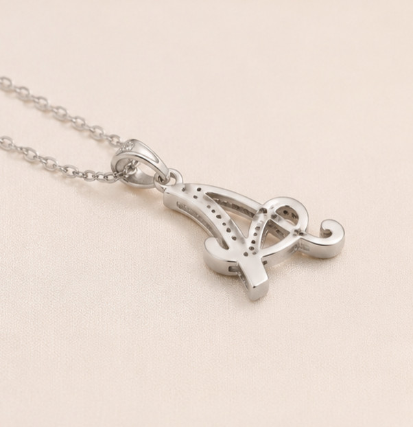 1.20Ct Round Cut Simulated Diamond Custom Initial Pendant 14K White Gold Plated