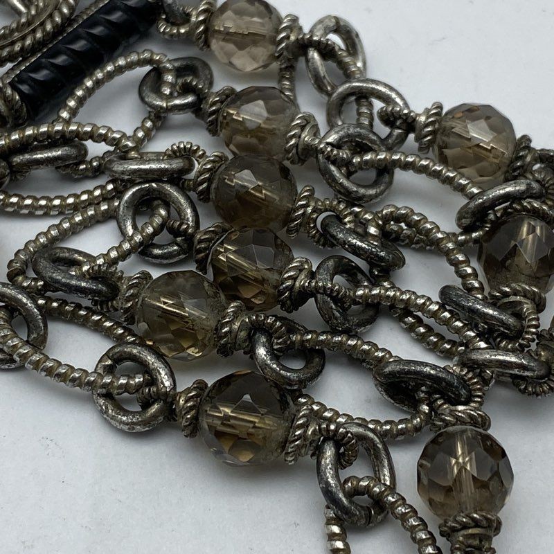 Judith Ripka 925 Sterling Silver Faceted Brown Stone Toggle Necklace 22.3″
