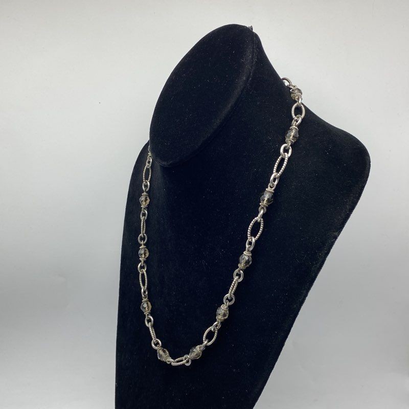 Judith Ripka 925 Sterling Silver Faceted Brown Stone Toggle Necklace 22.3″