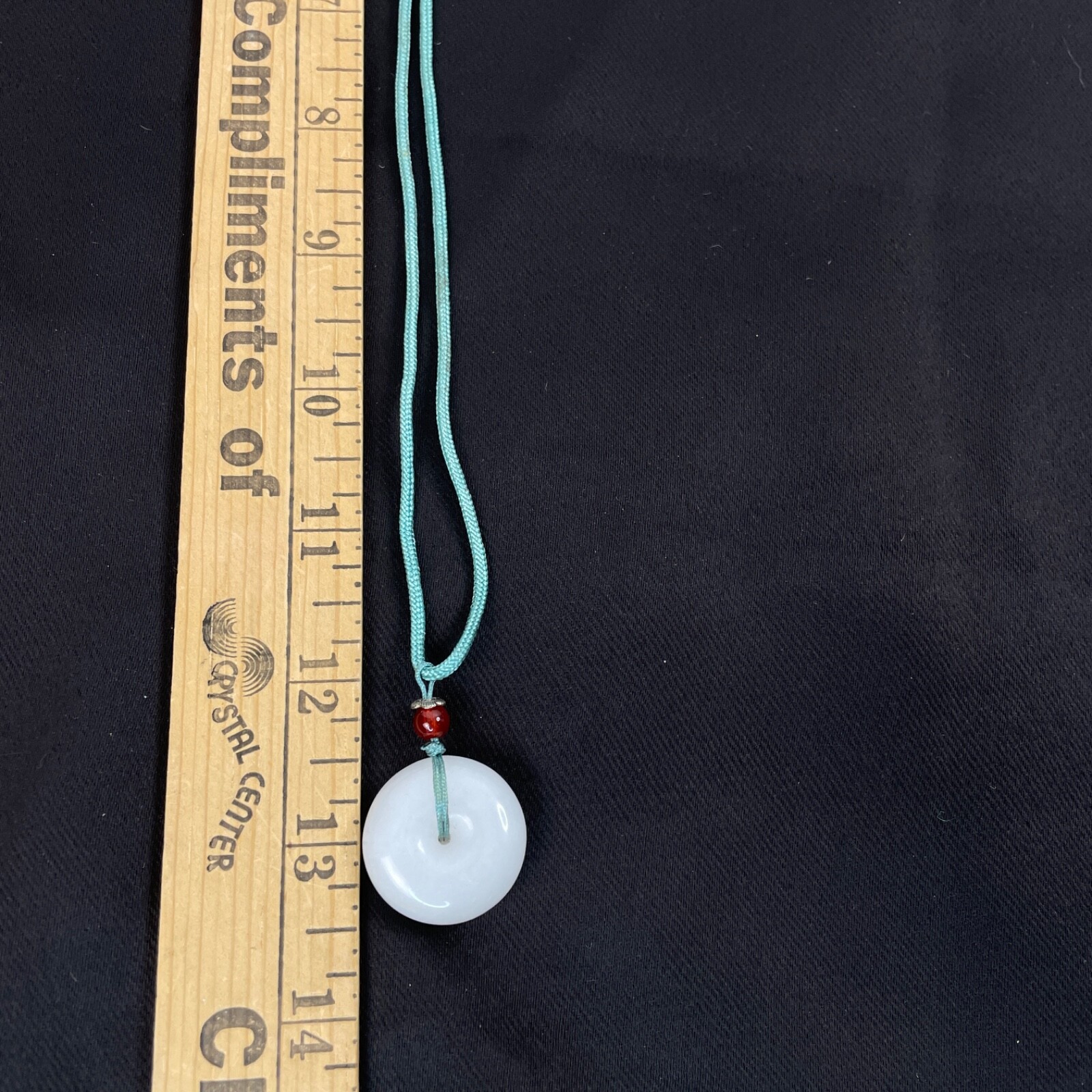 White Jade Quartz Donut Necklace Etched Chinese Happy & Prosperous Ships from US