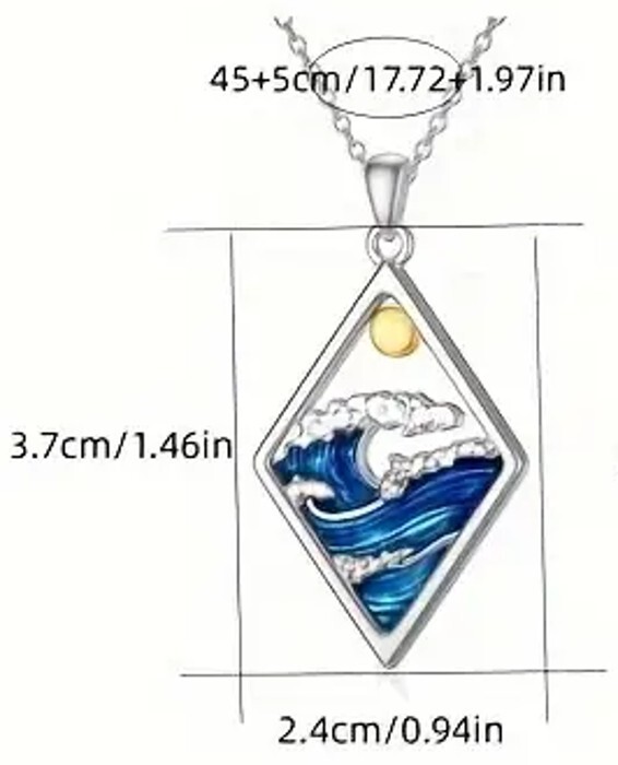 Fashion Blue Ocean Wave Sun Rhombus Pendant Necklace Women Girls Holiday Gift