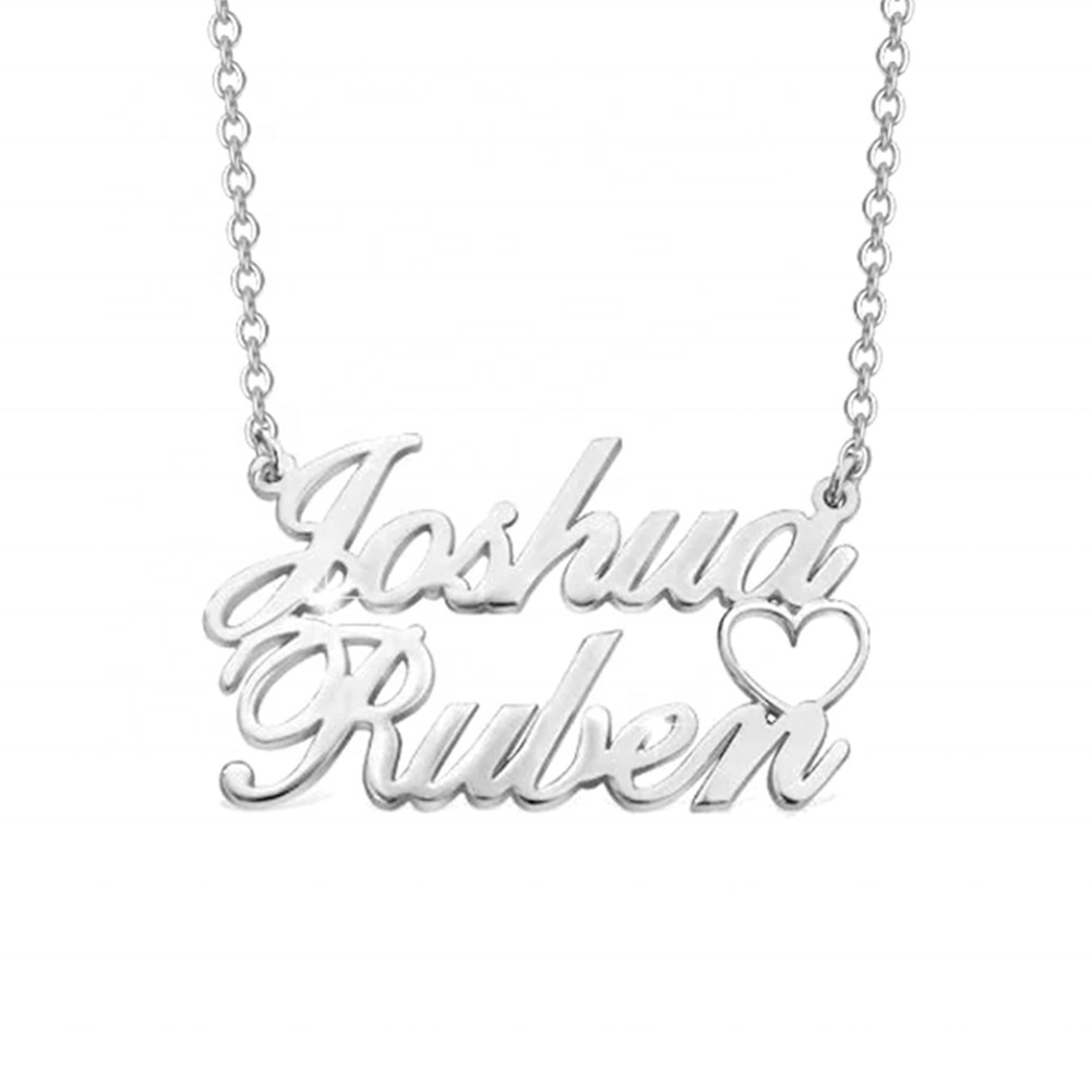 Personalized Double Name Necklace Pendant with Cut Out Heart Custom Jewelry