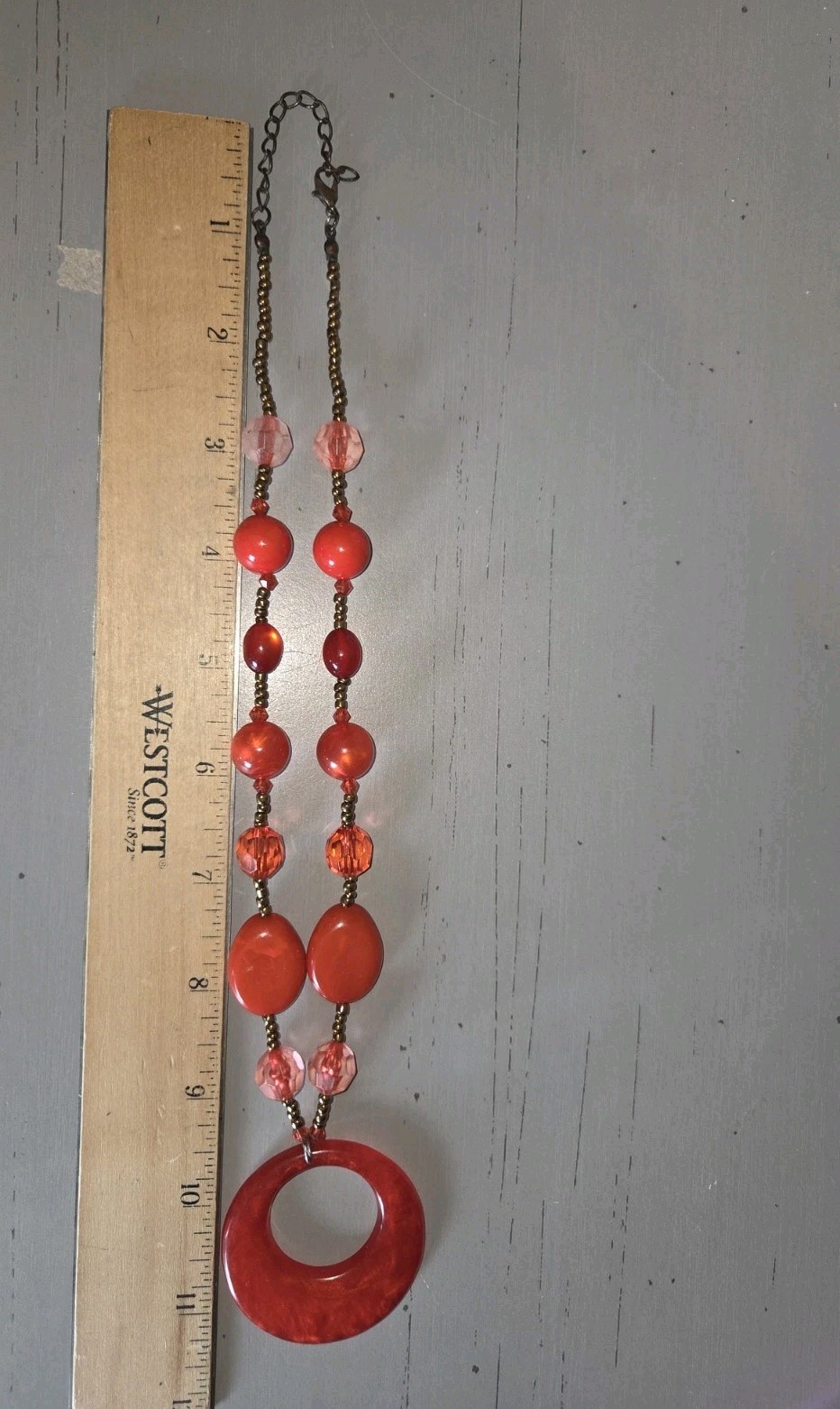 2 Red Bead Necklaces Silvertone Chain 18 Inch And 32 Inch