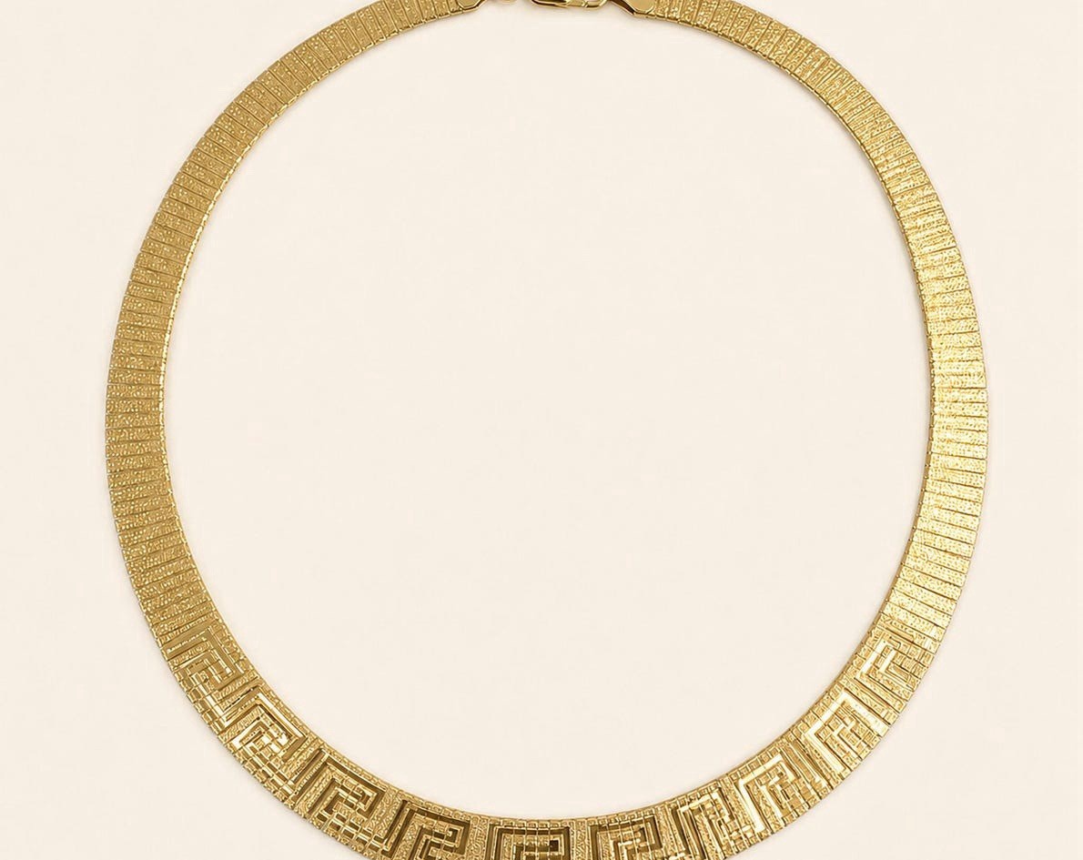 Mae Xue Gold Tone Greek Key Herringbone Collar Chain Necklace, Lobster