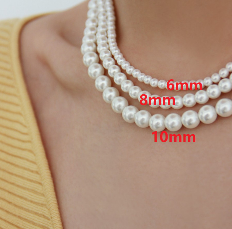 Bridal White Sea Shell Pearl Round Beads 18″ Choker Necklace Lobster Clasp S11