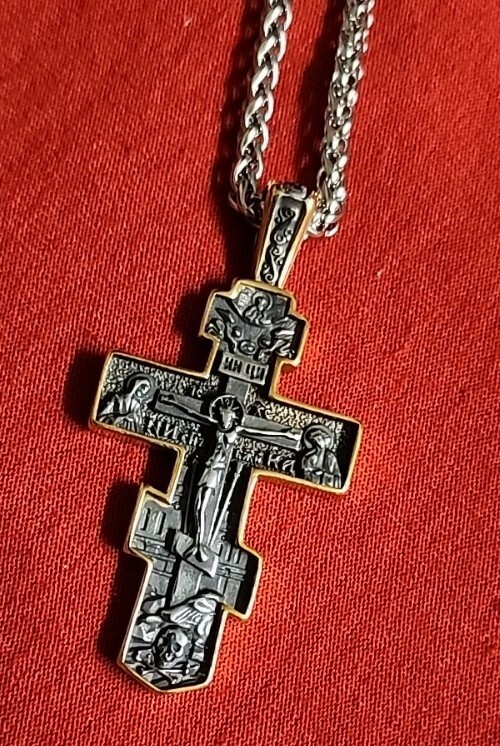 CHRISTIAN Orthodox Crucifix Gold Cross Pendant S’Steel Necklace NEW *TAG *