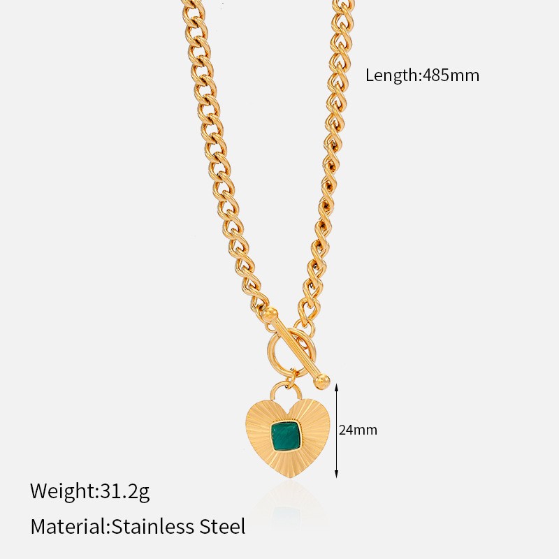Vintage Emerald Stainless Steel Necklace Inlaid Titanium Steel Pendant Necklace