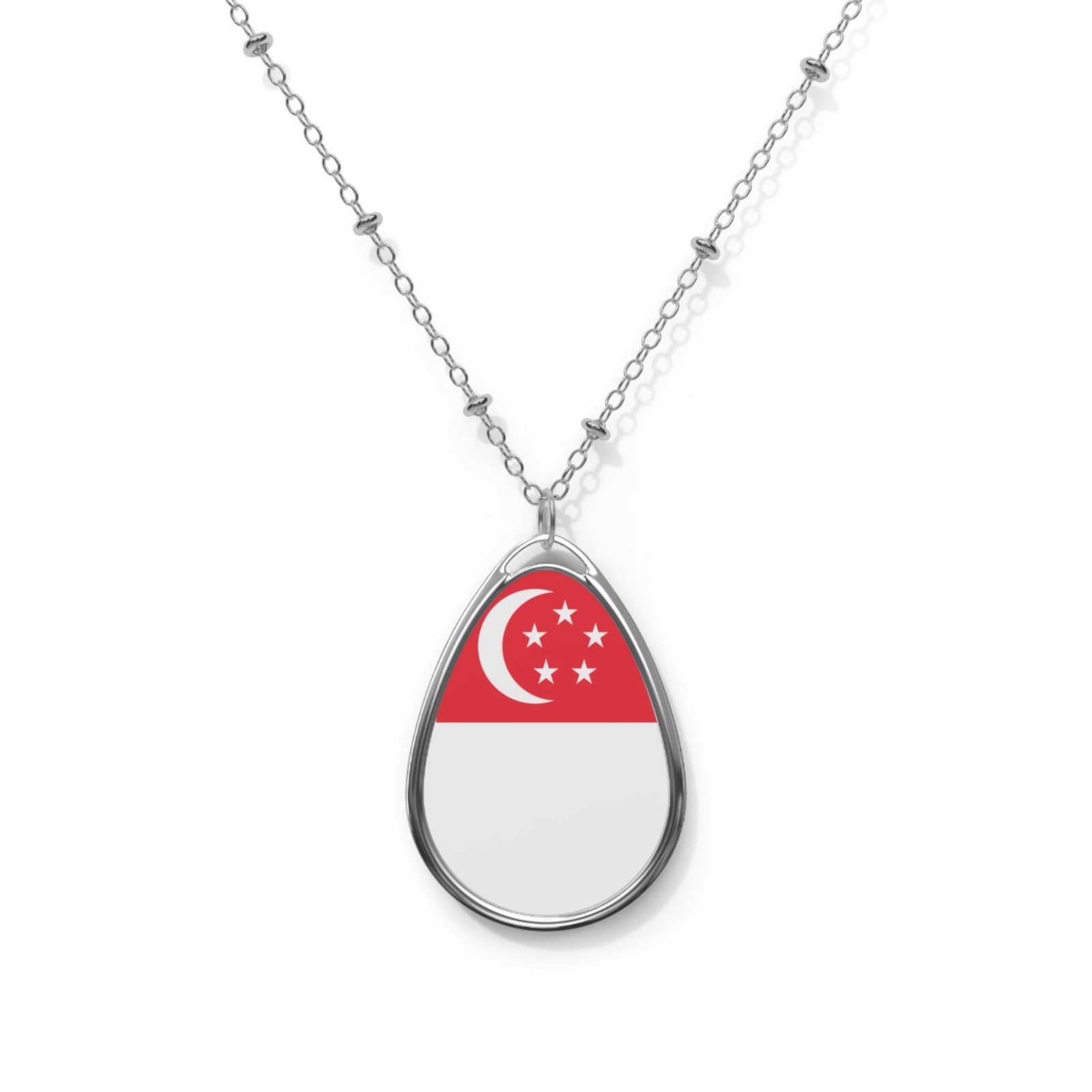 Singapore Flag Oval Necklace – Singaporean Heritage Pendant – One Size /