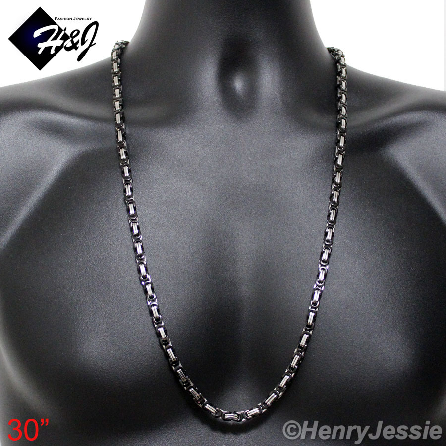 18-40″MEN Stainless Steel 6mm Silver/Black Plated Byzantine Box Chain Necklace