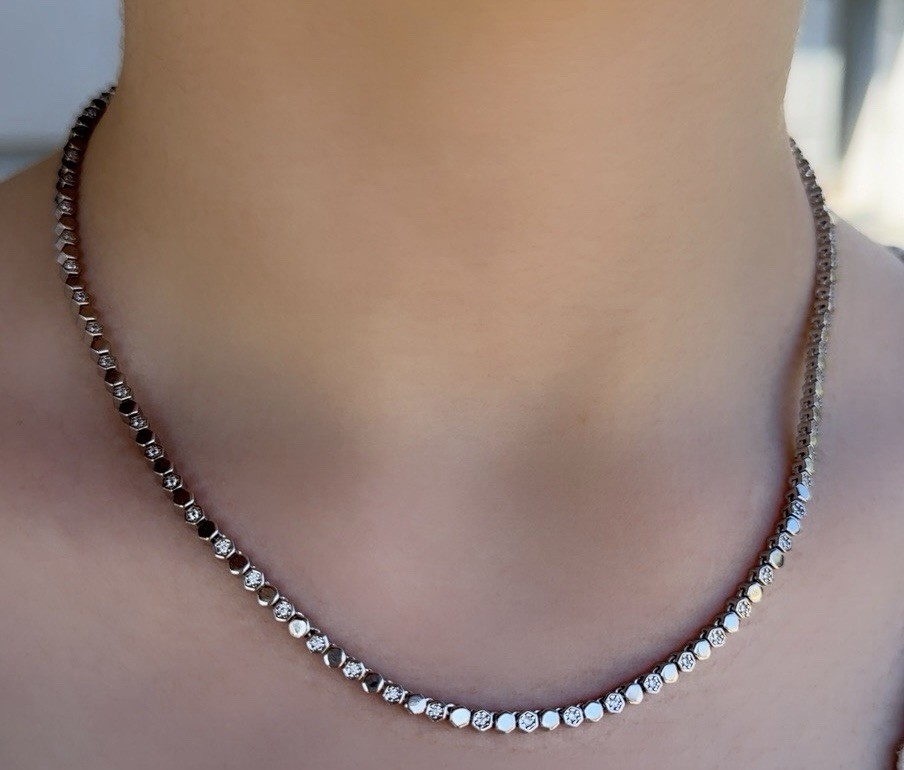 Honeycomb Choker Necklace AAA+ Real Zirconia Platinum Plated Luxury Jewelry