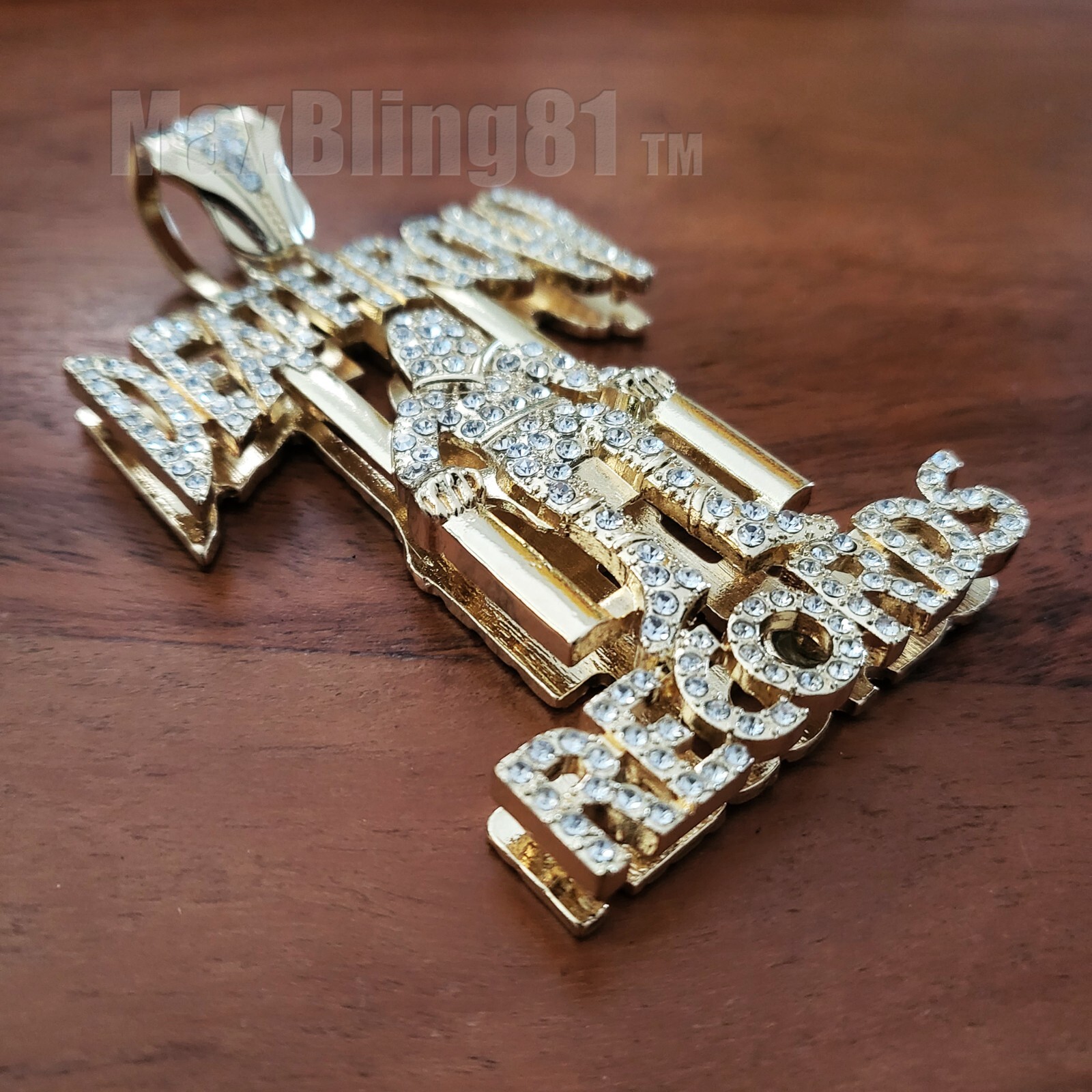 HIP HOP RAPPER STYLE ICED CUBIC ZIRCONIA GOLD PLATED LARGE BLING CHARM PENDANT