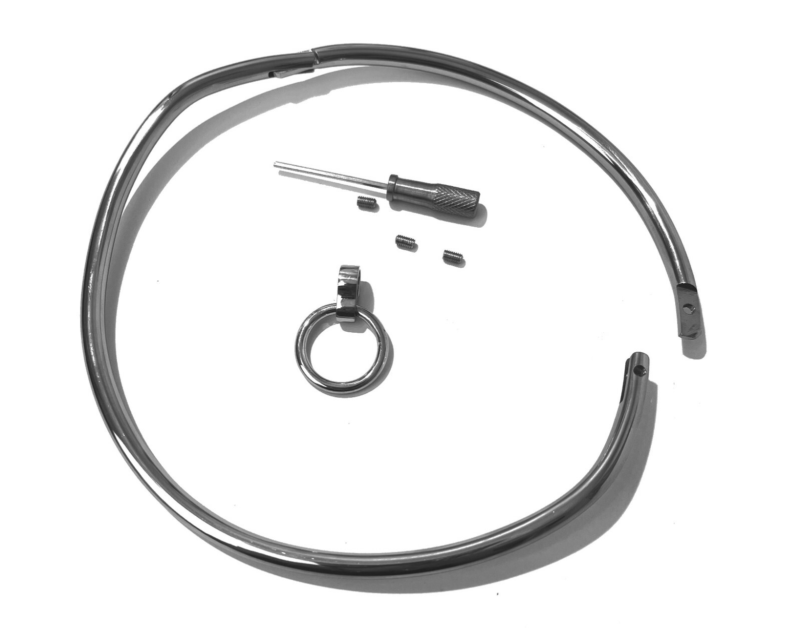 19″ Petite 6mm Curved Stainless Steel Jewelry Bondage Collar with Single Ring