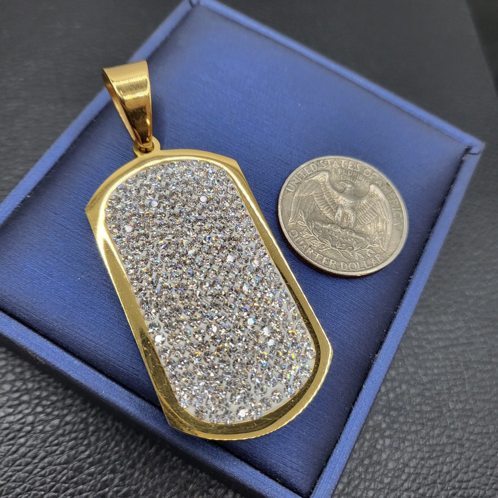 ICED HIP HOP FASHION STAINLESS STEEL LAB DIAMOND DOG TAG BLING PENDANT CHARM