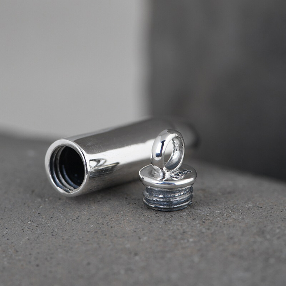 Mens Stainless Steel Necklace Open Bullet Pendant Pill Case Holder Male Jewelry
