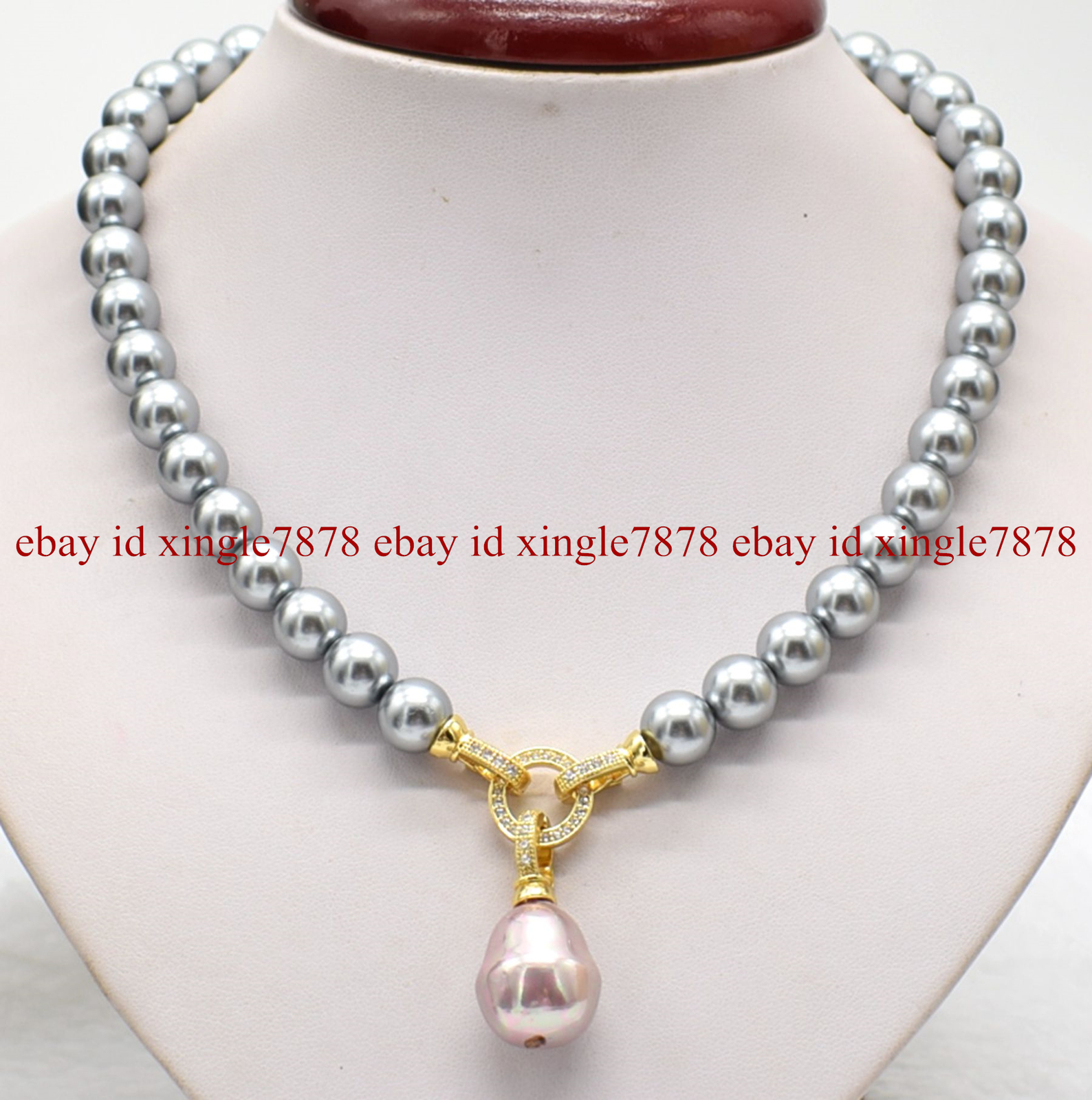 Natural 10mm Gray South Sea Shell Pearl 17-19mm Teardrop Pendant Necklace 20″