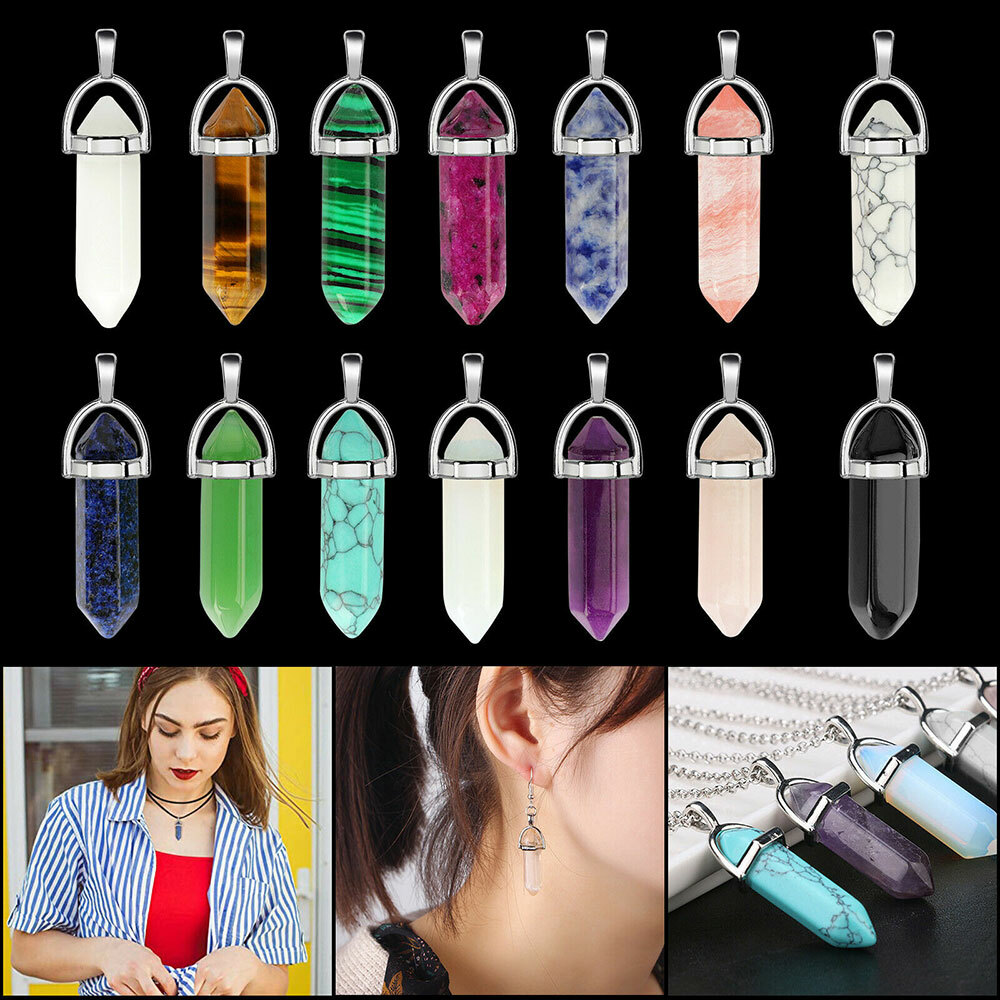 Set Of 32 Natural Quartz Crystal Point Chakra Healing Pendant Necklace Stones