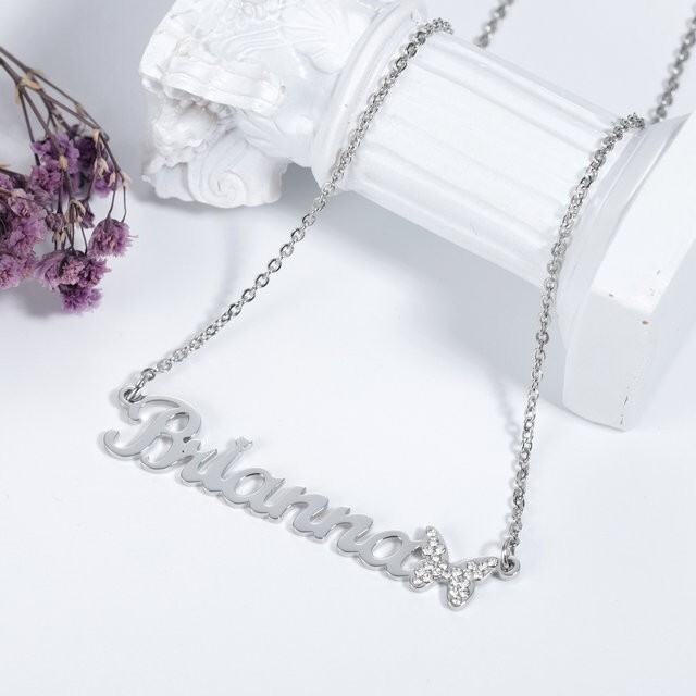 Custom Name Butterfly Zirconia Necklace Jewelry Women Anniversary Gold Silver