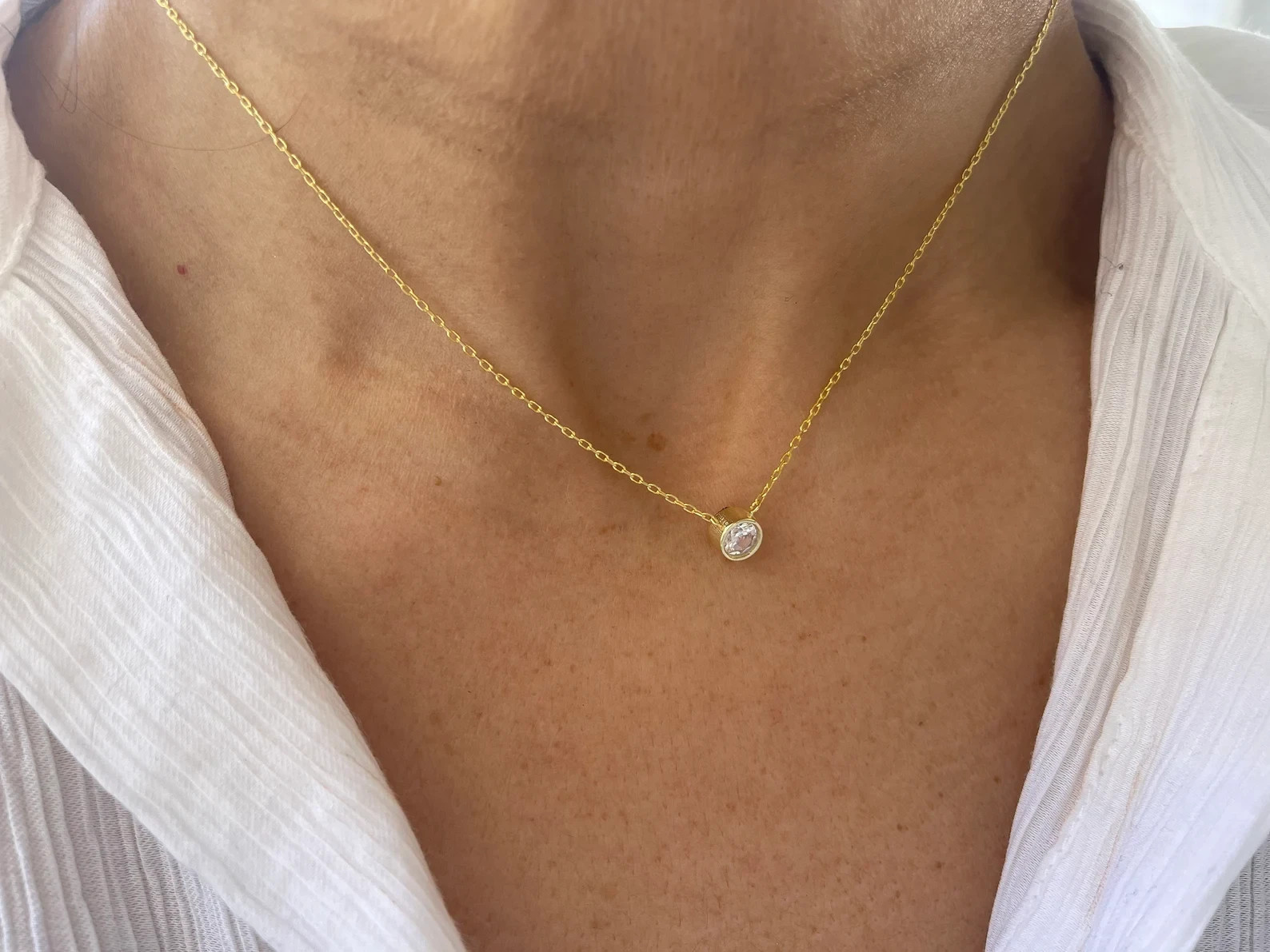 Lab Grown Diamond 1.00 Ct Round EF VS Solitaire Bezel Necklace 14K Yellow Gold