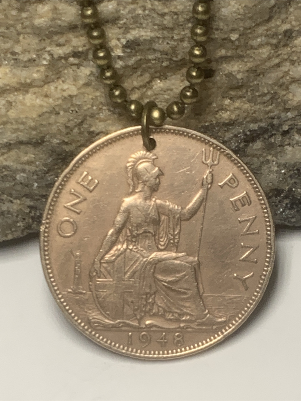 1948 UK Real Circulated Large Penny Coin Pendant. King George VI. Great Gift 🎁
