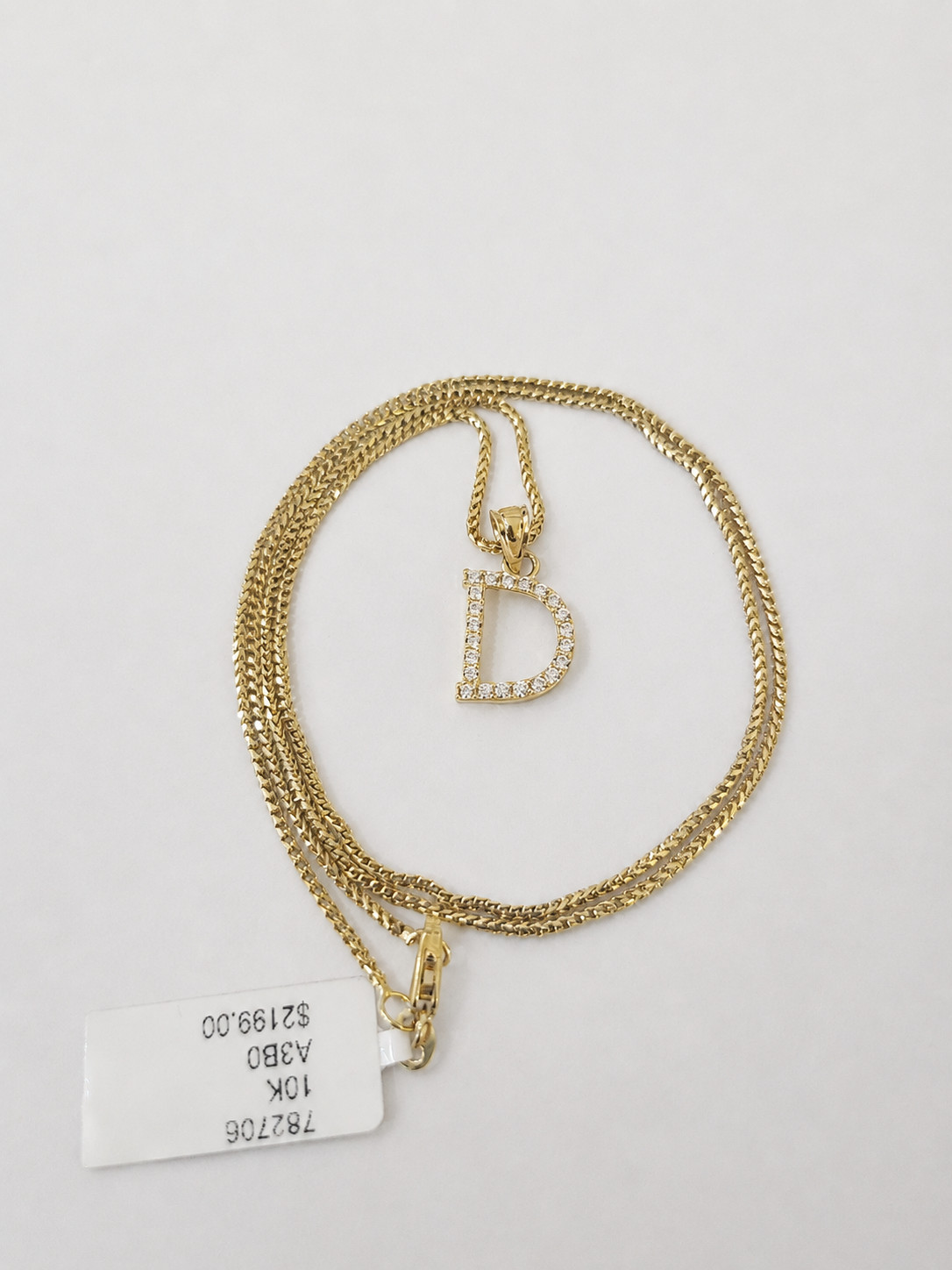 10K Gold Solid Franco Chain D Initial CZ Stone Pendant Set 1mm 16 18 20 22 Women
