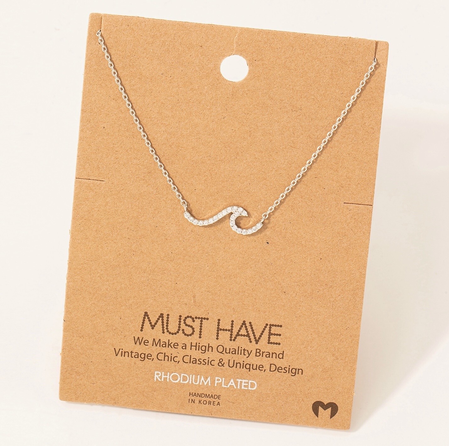 Rhodium Plated Ocean Wave Pendant Necklace – NEW