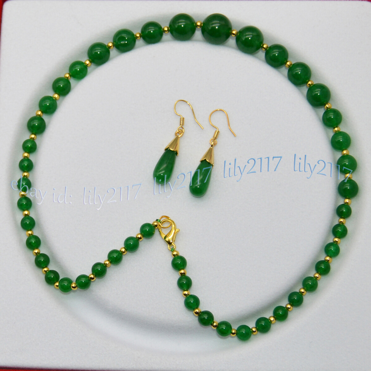 6-14mm Natural Green Jade Round Gemstone Beads Tower Necklace Earrings Set 18”