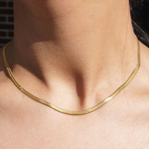 Waterproof Gold Chain Necklace Classic Herringbone Necklace Everyday Jewelry