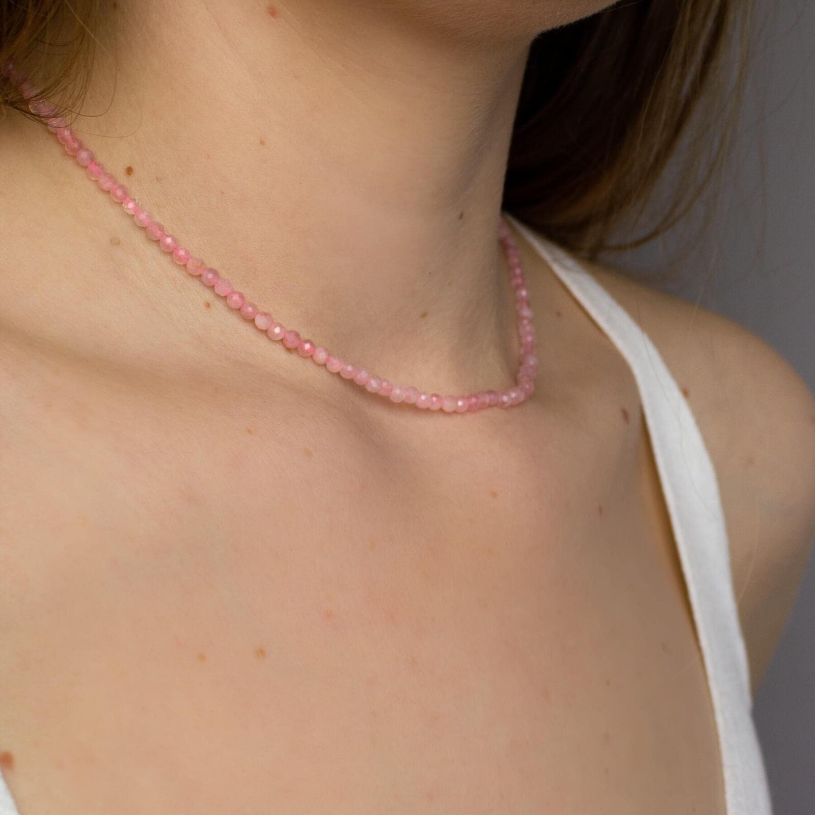 Rose Quartz Dainty Choker Necklace 2mm Crystal Gemstone Beads Minimalist Gifts