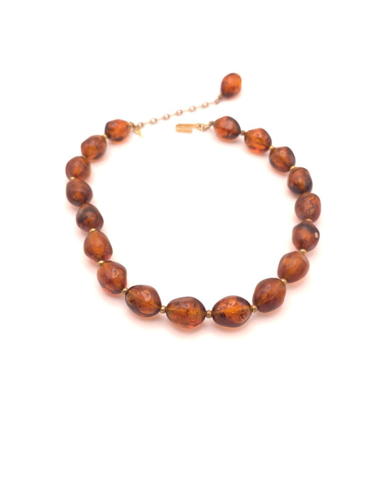 Vintage Trifari Faux Amber Lucite Beaded Choker Necklace Adjustable Hook
