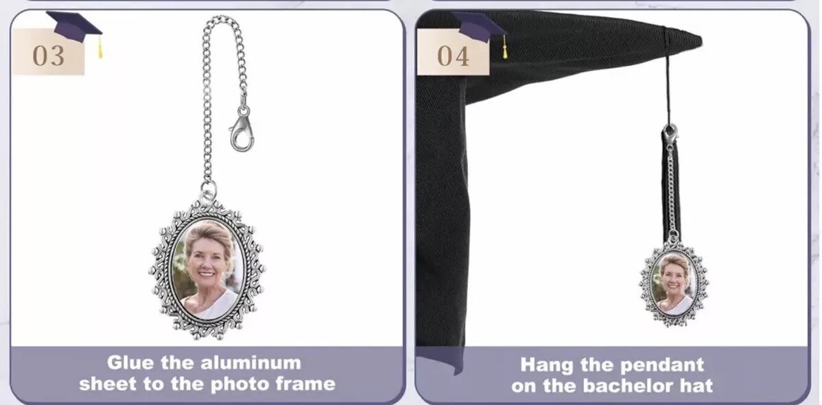 Graduation Cap Tassel Photo Charm Decoration Oval Silver Tone New Gift *1 Charm*