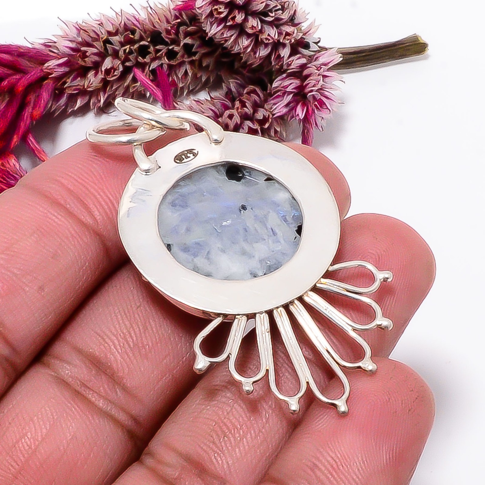Rainbow Moonstone Designer Handmade 925 Sterling Silver Pendant 2.15″ Sku24