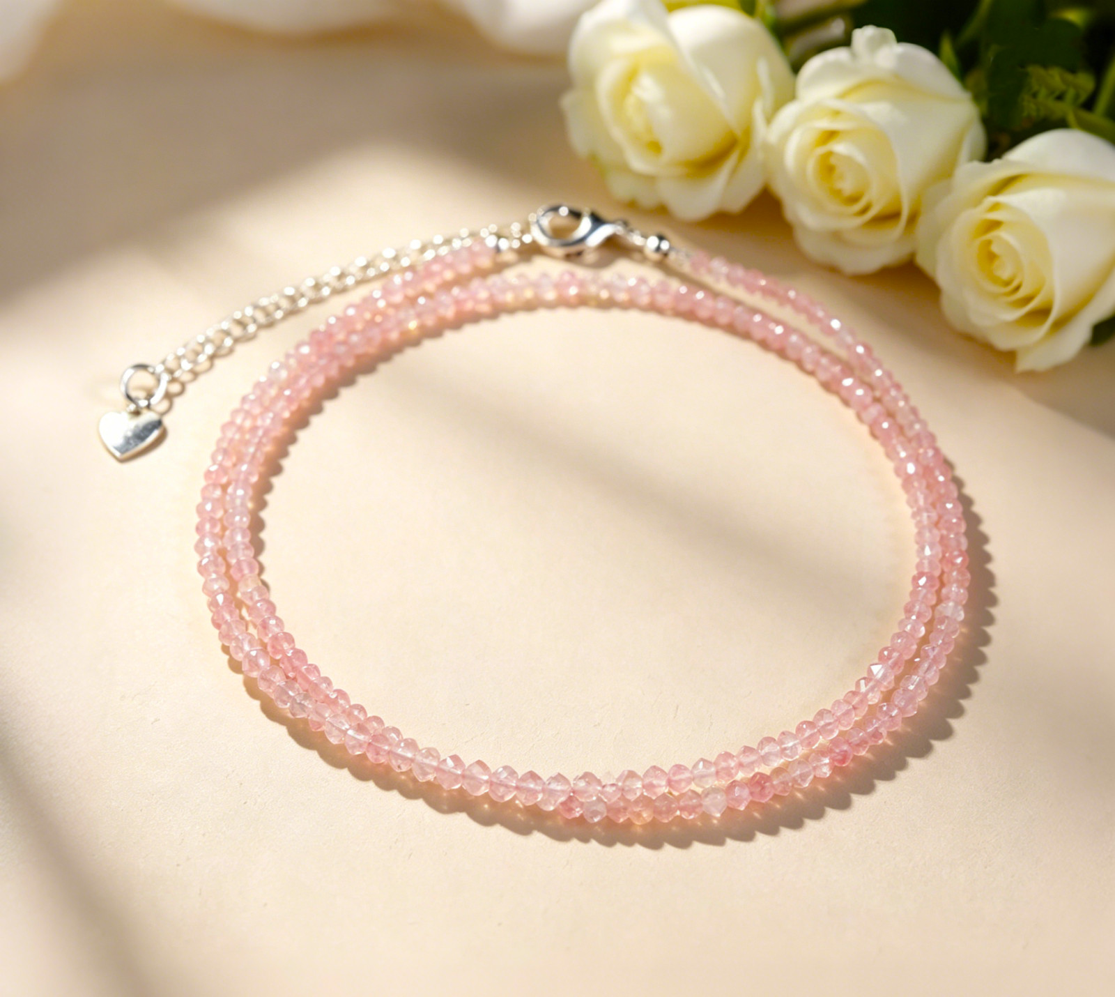 2mm Rose Quartz Choker Necklace | Self Love Dainty Adjustable Layering Jewelry