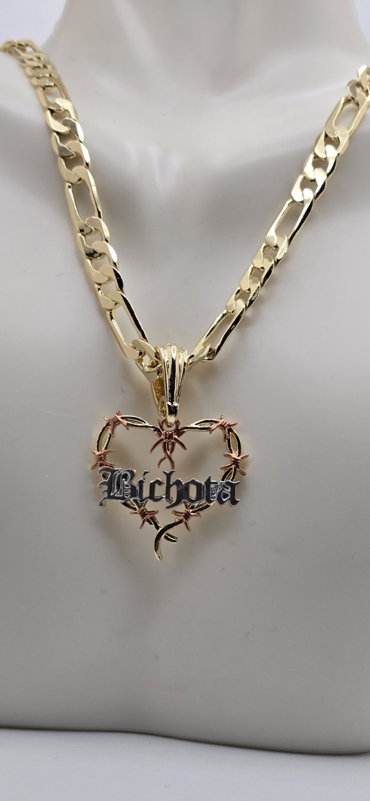 14k Gold Plated Cuban Necklace 24 Inches Long With Charm.