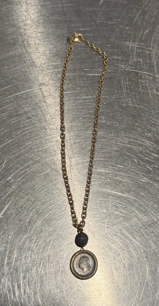 Bellezza Bronze 20 Lira Coin 1980 Bronze Rolo & Rosary Link Necklace – New