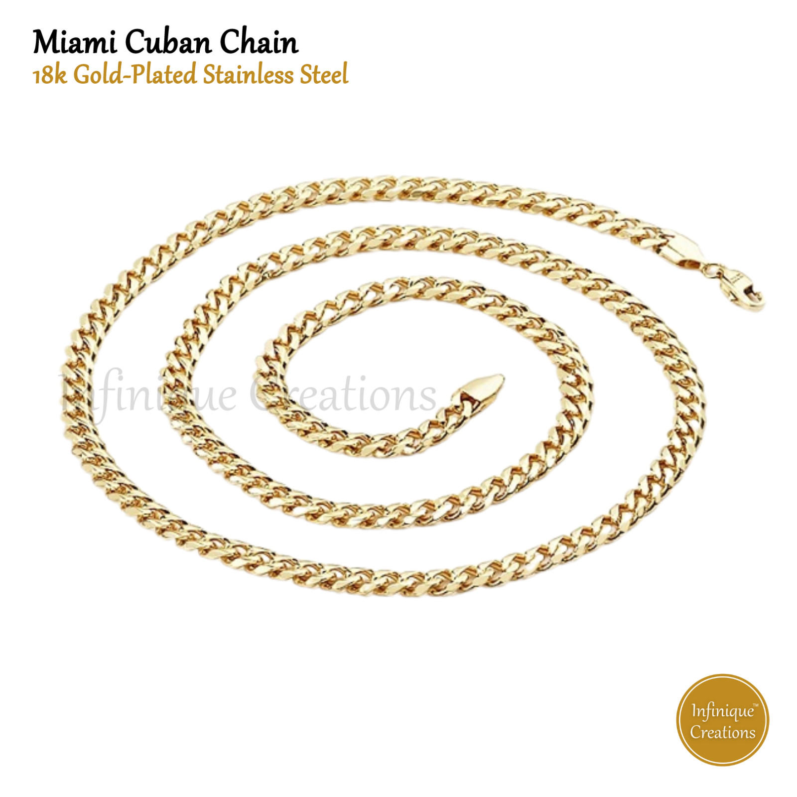Stainless Steel Miami Cuban Link Chain 18K Gold Plated 7-38″ Bracelet Necklace