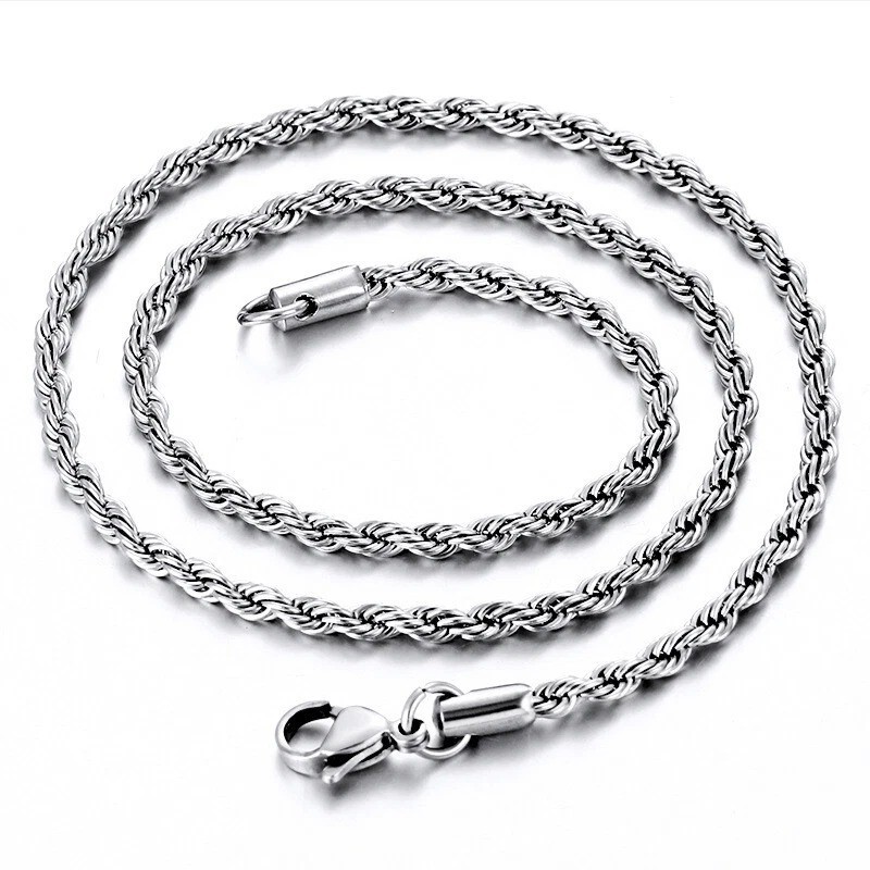 2/2.5/3/4/5/6/7mm 316L Stainless Steel Women Men Rope Chains Necklaces 18-32”