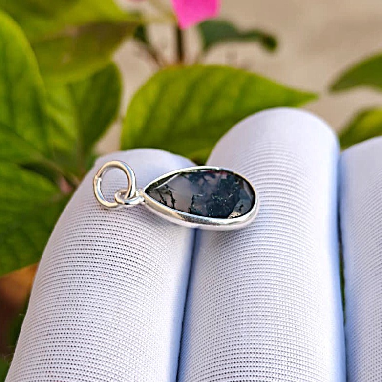 Natural Pear Moss Agate Gemstone Charm Pendant 925 Solid Silver Jewelry for All