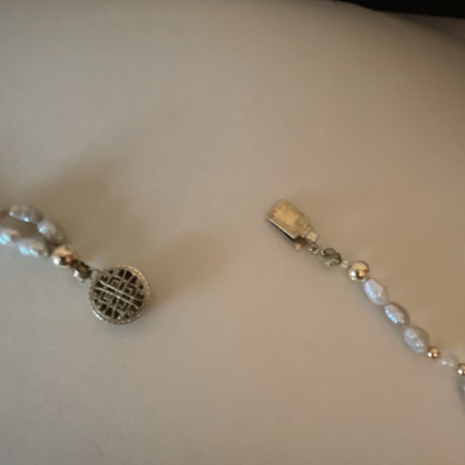 18 in Sterling silver black and white onyx/ seed pearls and abalone necklace