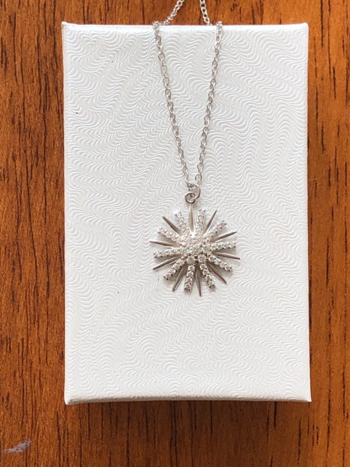 925 Sterling Silver Cz Sunburst Pendant Necklace Starburst 15mm 18″