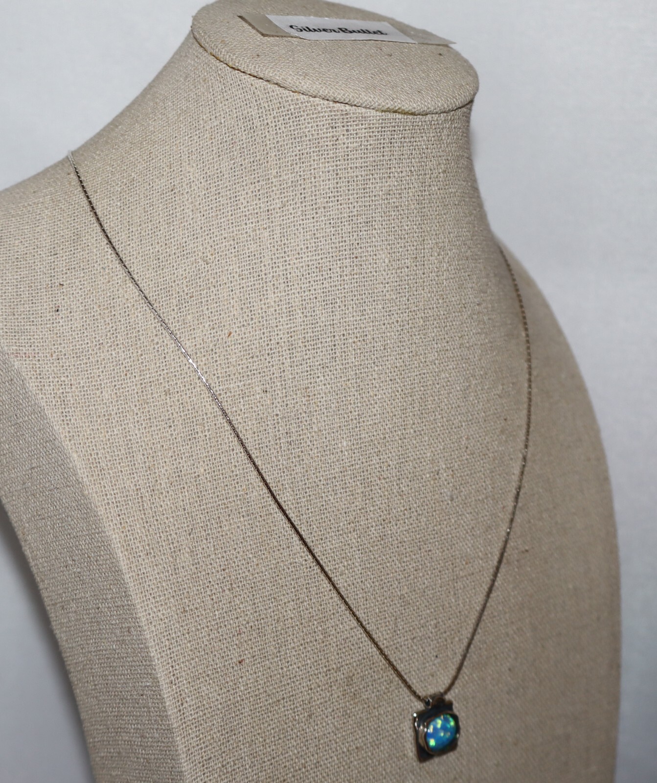 Didae Israel Sterling Silver Blue Opal Square Pendant Necklace