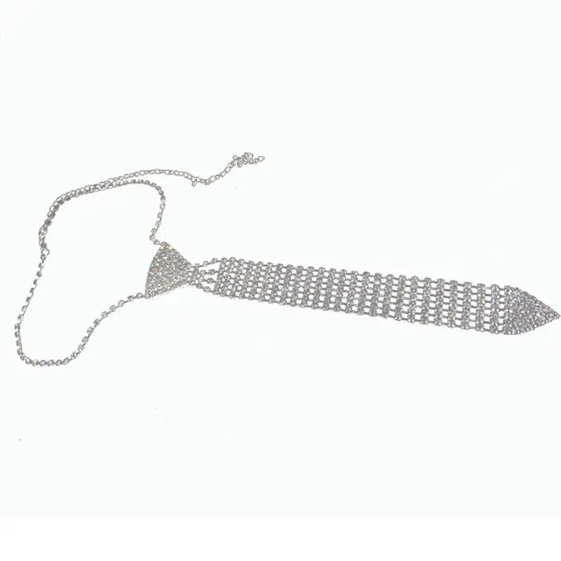 Luxury Rhinestone Tie Necklace for Women Crystal Choker Statement Necklace Party