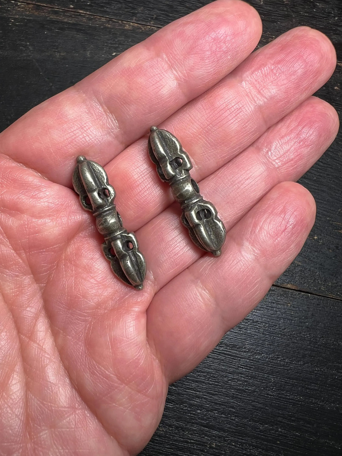 White Copper Vajra Dorje Pendant (Set of 2): Nepal Tibet Amulet