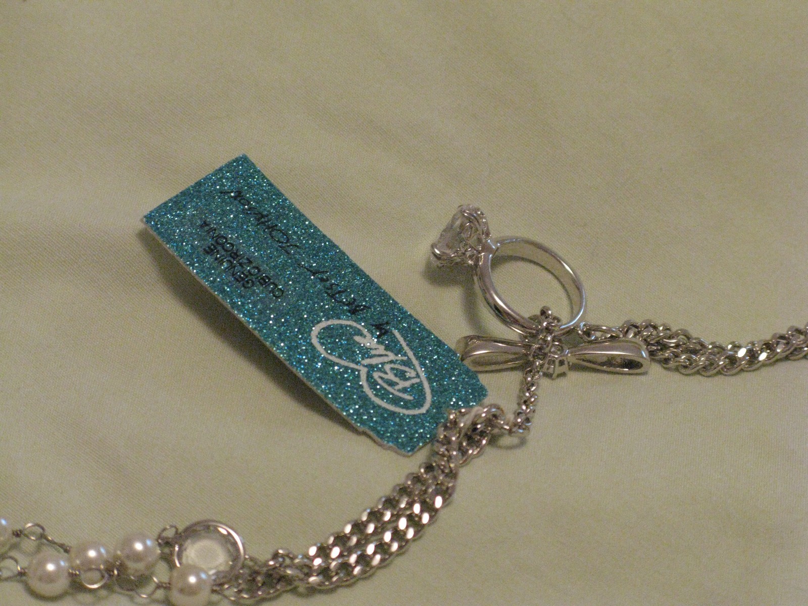 Betsey Johnson Engagement Wedding Crystal Pearl Two-Row Necklace NWT Beautiful!