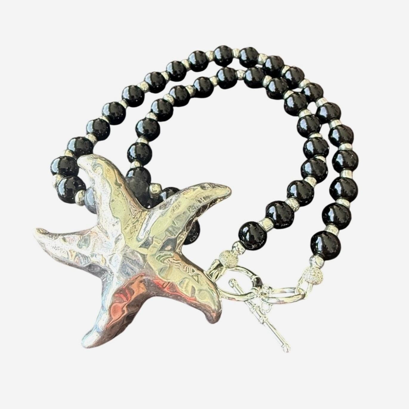 925 Sterling Silver Starfish Pendant Beaded Necklace Coastal Beachcore Resort