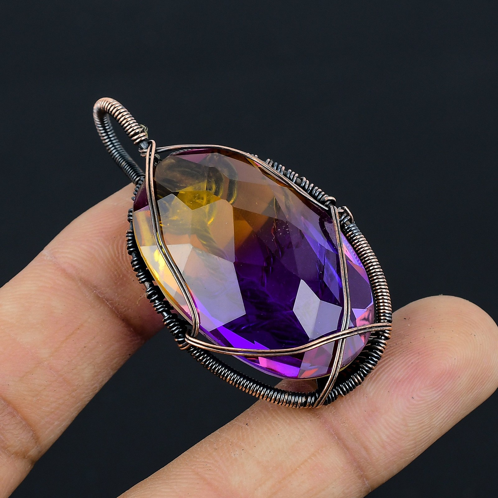 Bi Color Tourmaline Gemstone Copper Wire Wrap Jewely Pendant 2.2″ f161