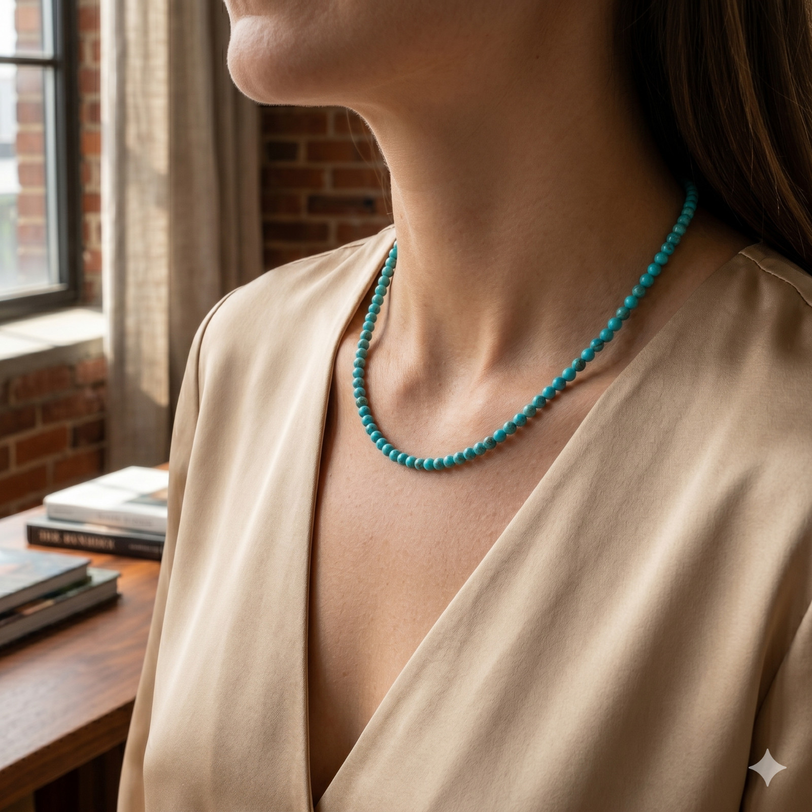 20 in A++ Protection Turquoise Necklace 2mm Bead Choker Lucky Gemstone Guardian
