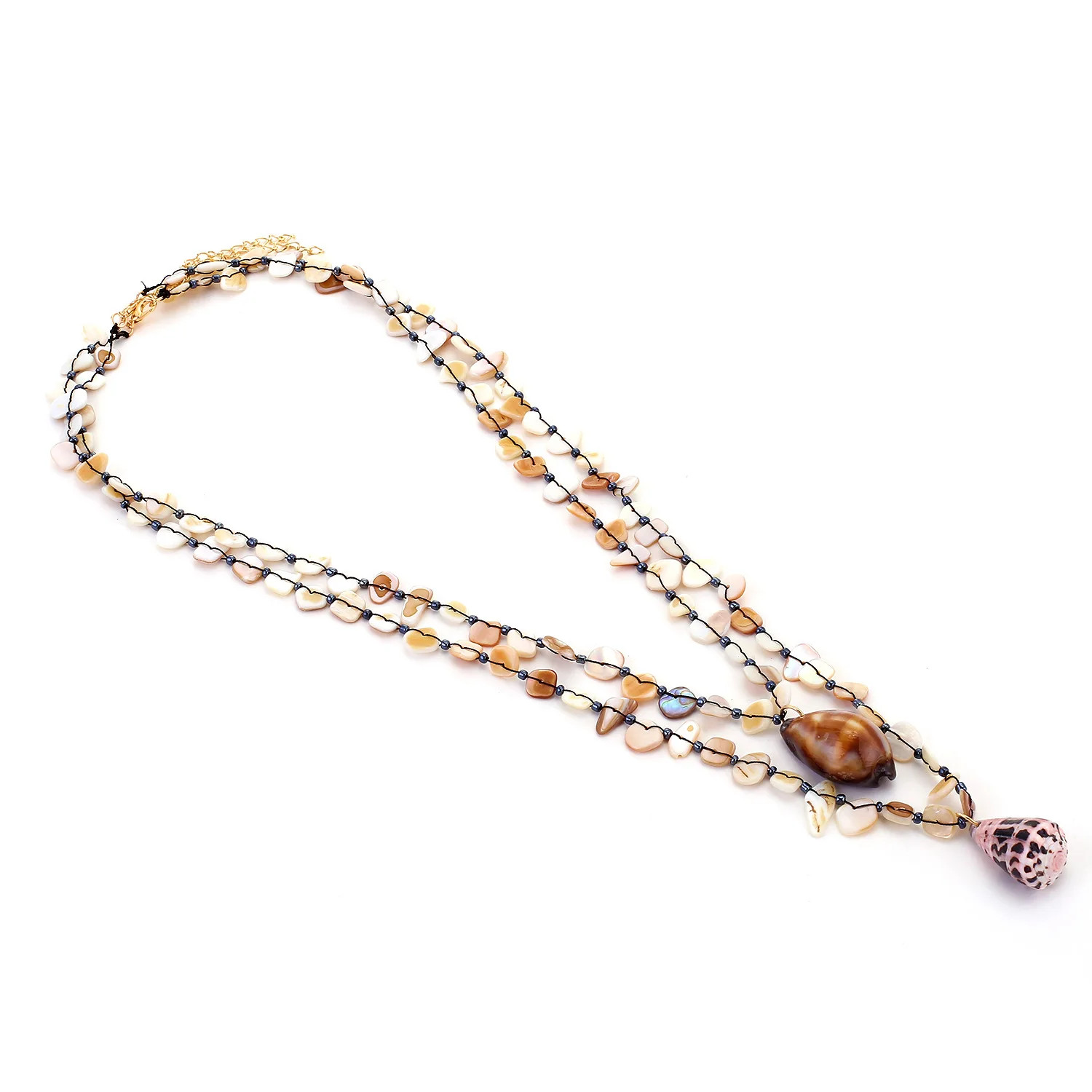 Bohemian Handmade Shell Conch Pendant Necklace for Women Double-layer Long Neckl