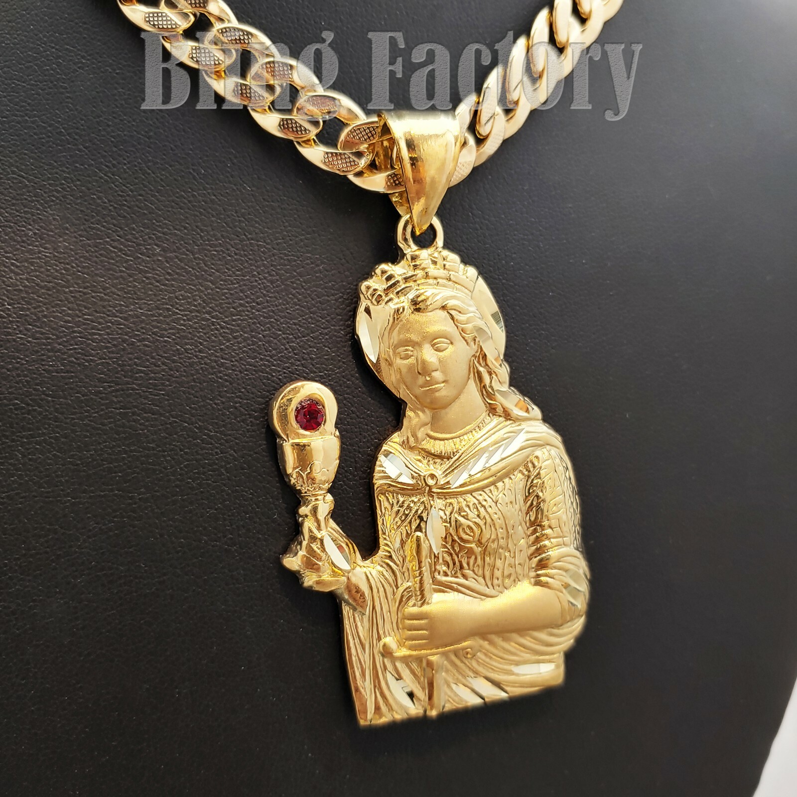 Hip Hop SANTA BARBARA Brass Pendant & 14K Stamped 24″ Miami Cuban Chain Necklace